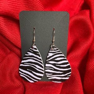 Faux Leather Zebra Water Drop Earrings